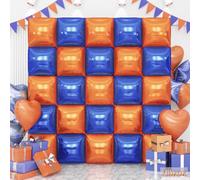 Blue and Orange Square Foil Balloons Wall, Double Sided Chrome Deep Blues and Orange Balloons Tunnel Arch Kit Backdrop for Boys Birthday Graduation Baby Shower Blue Birthday Party Decorations