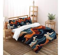 Blue And Orange Waves Spring Cheer Bedding Set - 3-Piece Queen Size 3d Paper Art, Washed Cotton, Soft & Comfortable Super King(260x220cm)
