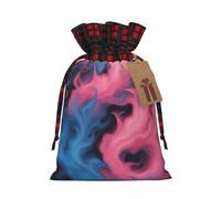 Blue And Pink Fire Print Festive Plaid Gift Bag, Candy Bag, Drawstring Burlap Pouch For Holiday Presents Favor-M