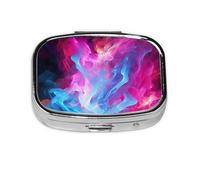 Blue and Pink fire Print Pill Box Square Pill Case 2 Compartment Small Metal Medicine Organizer Portable Travel Pillbox for Pocket Purse Cute Mini Pill Container to Hold Daily Vitamins
