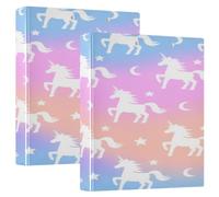 Blue and Pink Gredient Unicorns Silhouette 1.5" Binders for School Three-Ringing with Pocket Cover 1/2 Pack Office Binder Supplies Hardcover