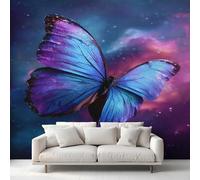Blue and Purple Butterfly Photo Wallpaper, Starry Sky Butterfly Wallpaper Mural, 500x350cm Wall Paper for Bedroom Living Room, Non-Woven Wall Mural Room Decor EL&D60