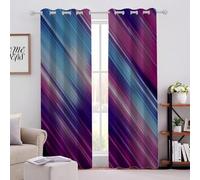 Blue And Purple Gradient Lines Thermal Insulated Curtain W 66" x L 72" Abstract Art Eyelet Blackout Darkening Window Drapes for Boys Girls Bedroom 2 Panels