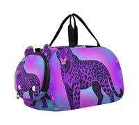 Blue and Purple Leopard Gym Duffel Bag with Shoes Compartment Lightweight Weekend Overnight Carry on Bag for School Practice, Sports, Travel