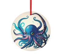 Blue And Purple Octopus Print Christmas Tree Hanging Ornament, Double-Sided Aluminum Round Pendant For Xmas Tree And Holiday