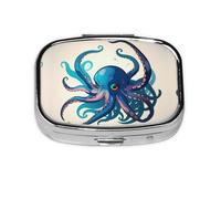 Blue and Purple Octopus Print Pill Box, 2 Large Compartmensts to Moistureproof Portable Pill Box Organiser for Travel