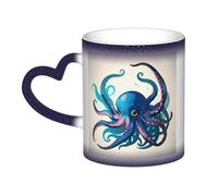Blue and Purple Octopus Print Thermal Color Changing Mug, Ceramic Coffee Cup, Magic Mug for Home Office Cafe