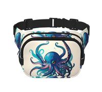 Blue and purple Octopus print Womens Fanny Pack Everyday Hip Pouch Waist Bag for Travel Outdoor Running Hunting for Adult, Black, One Size