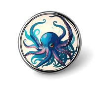 Blue And Purple Octopus Round Badge Personalized Metal Lapel Pin Badges Fit Clothing Bags Hat Humorous Printed Brooch Badge Party Decorations Accessories for Men Women