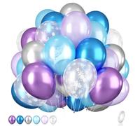 Blue and Purple Snow Balloons, 12 Inch Purple Blue White and Silver Balloons with Snowflake Balloon for Girls Theme Party Supplies Ice Snow Theme Birthday Baby Shower Winter Party Decorations