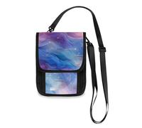 Blue and Purple Wave Abstract Art Style Travel Wallet Passport Holder Travel pouching Slim Lightweight Crossbody Bag with Adjustable Strap