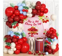 Blue and Red Cherry Balloon Garland Arch Kit, Red Blue White Sand Green Long Balloons for Girls Birthday She is Cherry on Top Baby Shower Wedding Bridal Valentine's Day Party Decorations