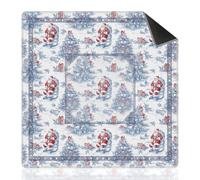 Blue and Red Christmas Mahjong Mat with Rules for Table, 31.5x31.5 in