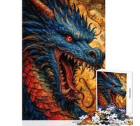 Blue And Red Dragon Head 1000 Piece Jigsaw Puzzle for Teenagers Support Memory Strength And Retention Gentle Calm Leisure Activity (50X75cm)