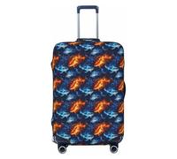 Blue and Red Flame Shark Print Travel Luggage Covers, Washable Suitcase Covers Protector for Luggage 18-32 Inch High Elasticity, Black, Large