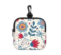 Blue and Red Floral, Square Zipper Storage Bag, Neoprene Coin Purse, Small Wallets, Change Pouch, Change Purse