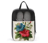 Blue and Red Hibiscus Flowers Shoe Bag for Travel Daily Use Anti-dust Storage Carrier Golf Shoe Pouch