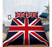 Blue And Red Microfiber Quilt Super King Duvet Cover Set with Zipper Closure Ties, Simple Union Jack Flag Printed Pattern, 102" x 86" (260 x 220 cm) with 2 Pillowcases 50 x 75 cm