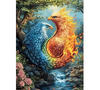 Blue And Red Phoenix in Flames 300 Pc DIY Jigsaw Puzzle Mitos Fantástico Puzzles for Adults Teens Hard Challenging Team Building Stress Reducing Autumn Rigid Cardboard 300 PCS