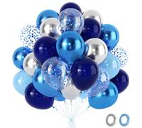 Blue And Silver Balloons- 60Pcs Silve Navy Blue Balloons With Metallic Confetti Ballons, Birthday Decorations For Men Boys, Helium Balloon For Birthday Graduation Baby Shower Gender Reveal, 12 Inch