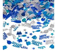 Blue and Silver Happy Birthday Confetti, 3000 Pcs Birthday Cake Table Metallic Foil Confetti Party Table Decor for Party, Baby Shower, DIY Arts and Crafting