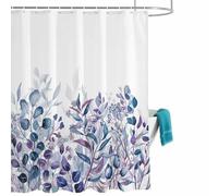Blue and Violet Leaf Shower Curtain for Bathroom, Spring Eucalyptus Leaves Watercolor Plants Waterproof Cloth Fabric Bathroom Accessories Set with 12 Rust Proof Plastic Hooks, 56” x 78”