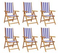 (blue and white, 6 pcs) vidaXL Reclining Garden Chairs Outdoor Chairs Armchair Fabric & Solid Wood