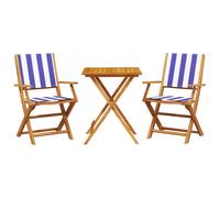 vidaXL 3 Piece Bistro Set Blue and White Fabric and Solid Wood, Blue
