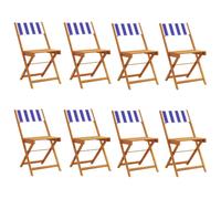 (blue and white, 8 pcs) vidaXL Bistro Chairs Outdoor Chair Dining Chair Solid Wood Acacia and Fabric