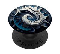 Blue and White Abstract Geometric Fibonacci Spiral PopSockets Adhesive PopGrip