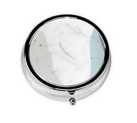 Blue and White Art Round Mini Pill Box: 3-Compartment Portable Metal Pill Organizer with Snap Closure, Ideal for Daily Travel Use