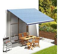 Blue and White Awning Fabric 4.5x3.5m UV-Resistant Polyester Replacement Material for Awning Frame with Valance Fade-Resistant Durable Outdoor Patio Protection