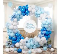 Blue and White Balloon Arch Kit, 140 Pcs Pastel Blue White Metallic Blue Confetti Latex Balloon Garland Set for Boys Birthday Party Baby Shower Wedding Gender Reveal Graduation Engagement Decorations