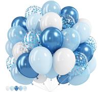 Blue and White Balloons, 12 Inch Metallic Pastel Pearl Light Baby Blue Confetti Balloons with Matte White Balloon for Bridal Shower Baby Wedding Birthday Bachelorette Christening Party Decorations