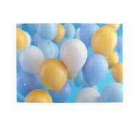 Blue and White Balloons Horizontal Wooden Puzzle 500 Pcs Develop Hands-on Skills for Relax and Parent-Child Interaction