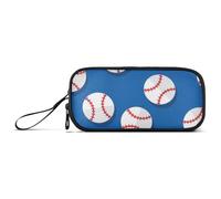 Blue and White Baseball Nylon Big Pencil Bags Big Capacity Pencil Cases for College Stationery for Office Student