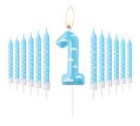 Blue and White Birthday Candles, Sky White Clouds, Number 1 Candles, Suitable for Baby Bath Parties, Children's Birthday Parties,Caring for Children Themed Activities