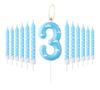 Blue and White Birthday Candles, Sky White Clouds, Number 3 Candles, Suitable for Baby Bath Parties, Children's Birthday Parties,Caring for Children Themed Activities