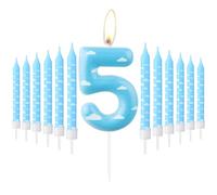 Blue and White Birthday Candles, Sky White Clouds, Number 5 Candles, Suitable for Baby Bath Parties, Children's Birthday Parties,Caring for Children Themed Activities