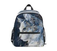 Blue and White Cat Side View Ethnic Style Toddler Backpack, Boy Backpack Preschool Bag Kindergarten Schoolbag Nursery Travel Bag for Girl