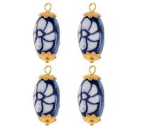 Blue and White Ceramic Abstract Earring Components Jewelry Making Supplies for Craft and Designs Florals Ceramic Ear Decoration Craft