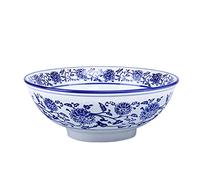 Blue and White Ceramic Soup Bowl, 7-inch Asian Noodle Bowl for Ramen & Cereal, Handmade Oriental Design Microwave Safe Dish, Large Pasta Container for Salad, Dessert, Rice