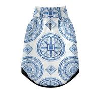 Blue and White Ceramic Tile Pattern Warm Dog Coat, Adjustable Durable Doggie Winter Jacket Reversible Cozy Puppy Cold Weather Apparel from Small to Large Breed