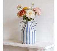 Blue and White Ceramic Vase with Handle, Nordic Boho Small Vases Side Table Flower Centerpiece, Wide Mouth Single Flower Vase Pampas Grass Decorative - for Home Window Sill Living Dining Room Kitchen