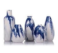 Blue and White Ceramic Vases Set of 5, Modern Navy Blue Decorative Vases for Home Office Living Room Table Decor Centerpieces Ideal for Flowers, Shelves and Fireplace Accents