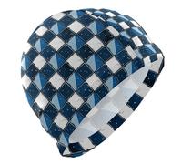 Blue and White Checkered Pattern Adult Swim Cap for Unisex Adults Short Hair Waterproof Cap for Swimming Hair Protection and Drag Reduction