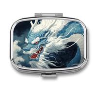 Blue and White Chinese-Style Dragon Pill Box 2 Compartment Portable Medicine Pill Case Travel Pill Organizer for Pocket Purse