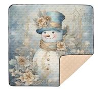 Blue and White Christmas Snowman Cute Foldable Baby Playmat for Floor Non-Toxic Baby Kick Crawling Mat for Baby Kids Toddlers Infants, 50'' x 50''