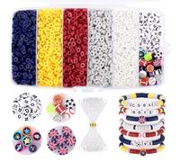 Blue and White Clay Beads, Beads for Bracelet Making, 5000 Pcs Heishi Flat Round Beads, Friendship Bracelet Kit with Letter Beads Sports Beads for Boys Adults, Jewelry Making kit with Charms(Boxed)