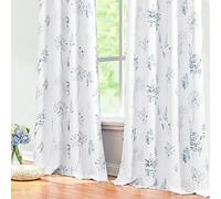 Blue and White Curtains 84 Inches Long for Living Room 2 Panels Semi Black Out Tranquil Pretty Floral Flower Watercolor Pattern Coastal Grandma Beach Print Blackout Curtains for Bedroom Window,Grey